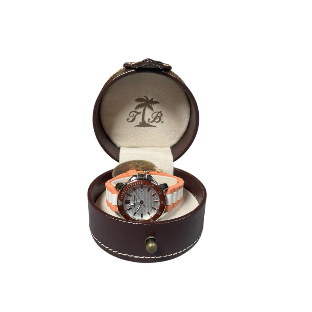 Women's Tommy Bahama Laguna Watch Silicone Strap Coral Colored
